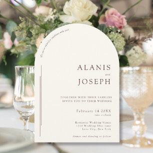 Romantic Minimalist Warm White Burgundy Wedding Invitation