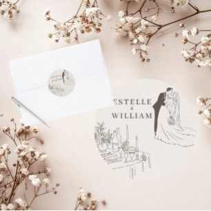 Romantic Minimalist Wedding Classic Round Sticker