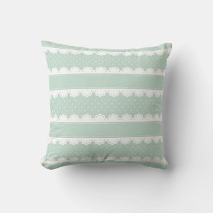 Romantic Mint and White Polka Dot Lace Pattern Cushion