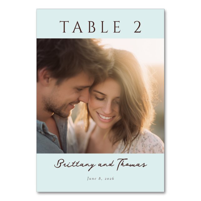 Romantic Mint Minimalist Photo Table Number (Front)