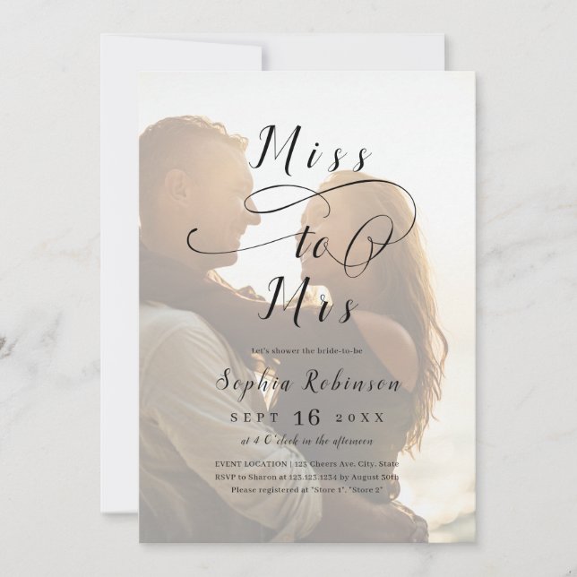 Romantic Miss to Mrs script photo bridal shower Invitation (Front)