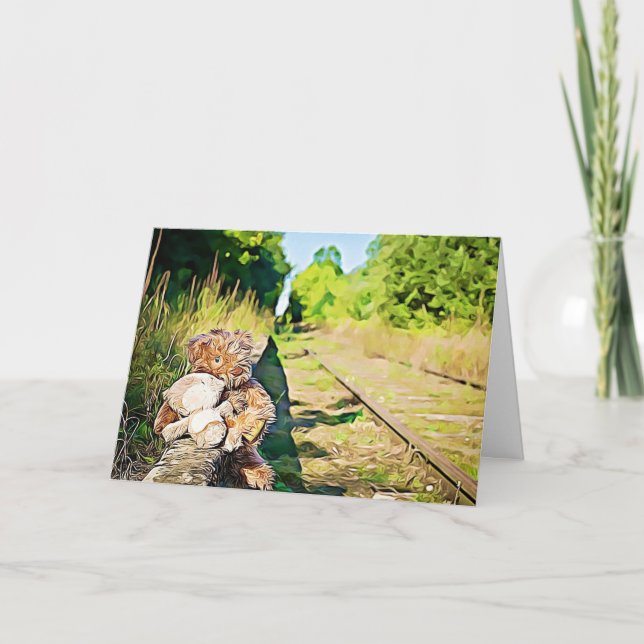 Romantic Miss You So Much Teddy Bears Train Track Card (Front)