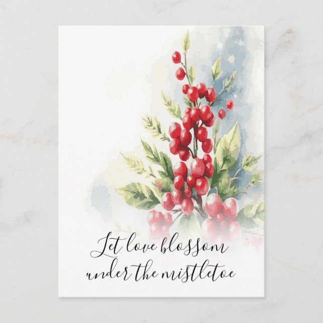 Romantic Mistletoe Holiday Greeting Postcard (Front)