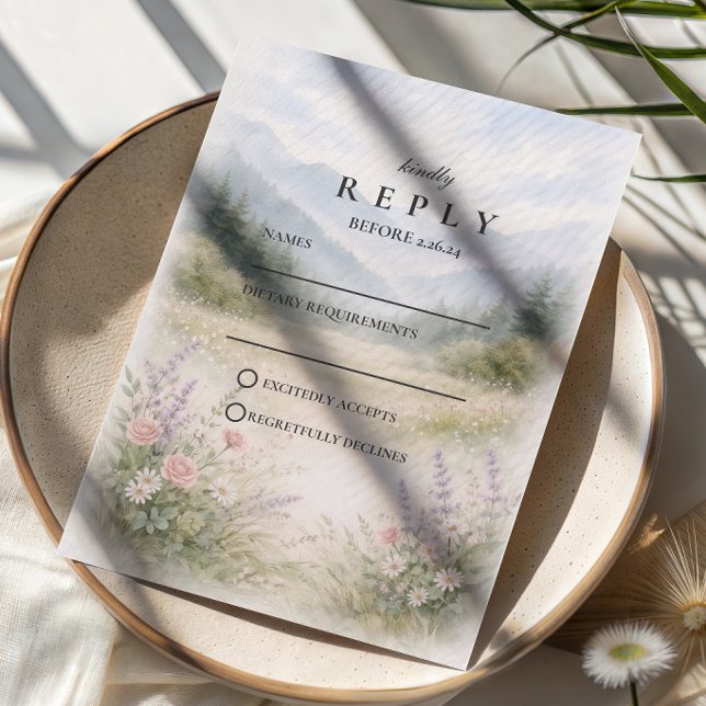 Romantic Misty Mountain Forest Wedding RSVP Card (Creator Uploaded)