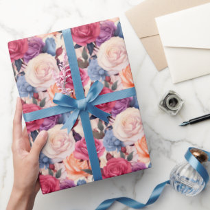Romantic Mixed Roses Soft Floral Bouquet Pattern Wrapping Paper