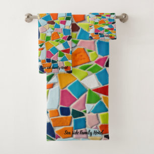 Romantic Modern Art Geometry mosaic monogram Bath Towel Set