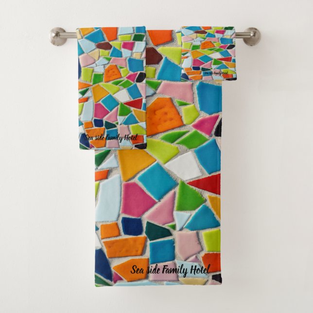 Romantic Modern Art Geometry mosaic monogram Bath Towel Set (Insitu)