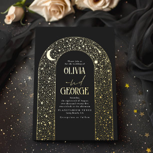 Romantic Modern Celestial Wedding Black Gold