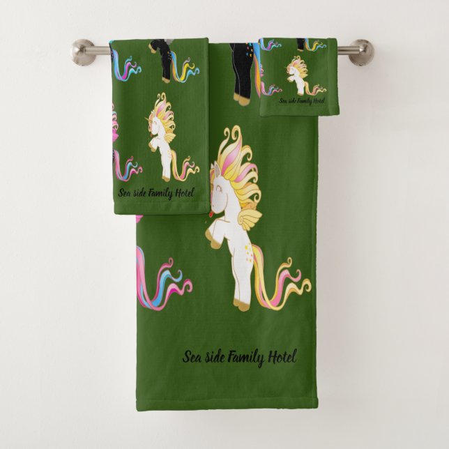 Romantic modern Cute Unicorn monogram b Bath Towel Set (Insitu)