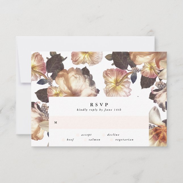 Romantic Modern Flower Floral Wedding RSVP Card (Front)