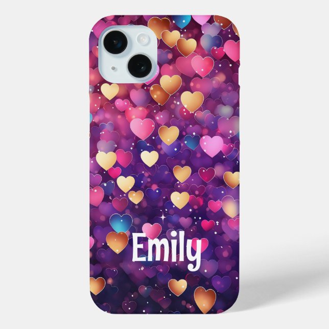 Romantic Modern Love Hearts Personalised Name Case-Mate iPhone Case (Back)