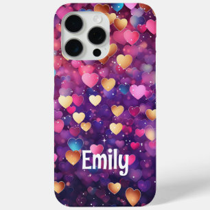 Romantic Modern Love Hearts Personalised Name iPhone 15 Pro Max Case