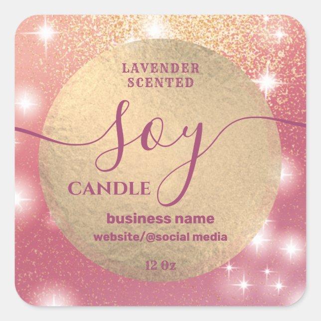 Romantic Modern luxury sparkle script soy candle  Square Sticker (Front)