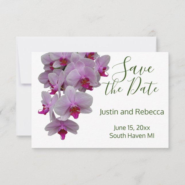 Romantic modern pink orchids, orchid photo save the date (Front)