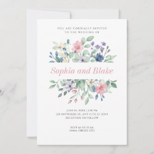 Romantic Modern Wildflowers Simple White Wedding Invitation