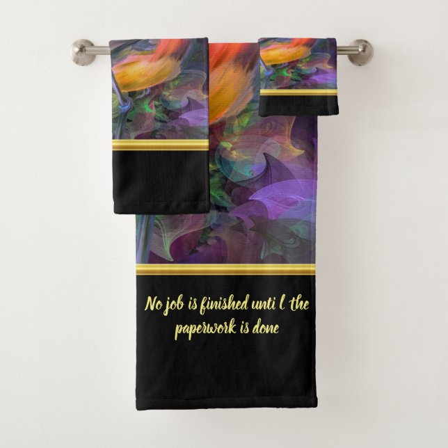 Romantic modern with a colourful bird humour bath towel set (Insitu)