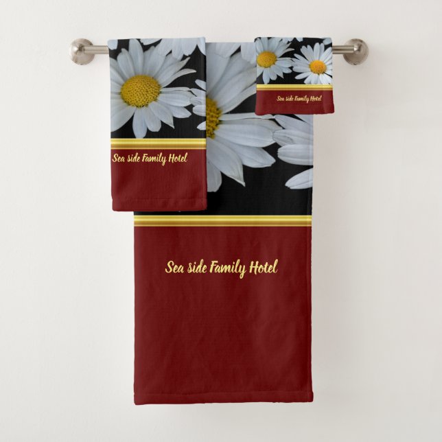 Romantic modern with daisy texture .red bath towel set (Insitu)