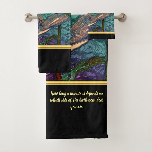 Romantic modern with gold foil glass flower monogr bath towel set (Insitu)