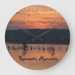 Romantic moments Birds at sunrise photo with text Large Clock