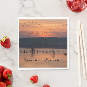 Romantic moments Birds at sunrise photo with text Napkin