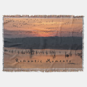 Romantic moments Birds at sunrise photo with text Throw Blanket