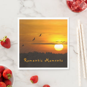 Romantic moments Cranes at sunrise photo with text Napkin