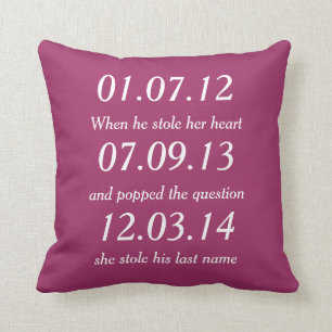 Romantic Moments Personalised Dates Custom Wedding Cushion