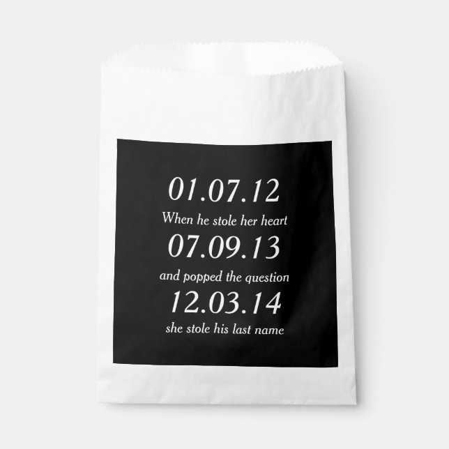 Romantic Moments Personalised Dates Custom Wedding Favour Bag (Front)
