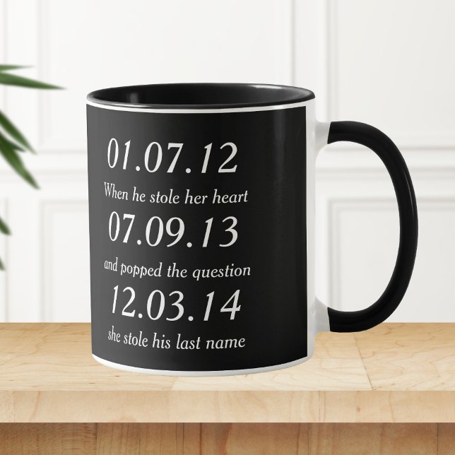 Romantic Moments Personalised Dates Custom Wedding Mug (Creator Uploaded)