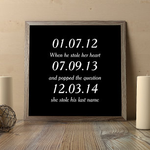 Romantic Moments Personalised Dates Custom Wedding Poster