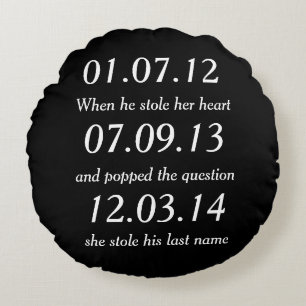 Romantic Moments Personalised Dates Custom Wedding Round Cushion