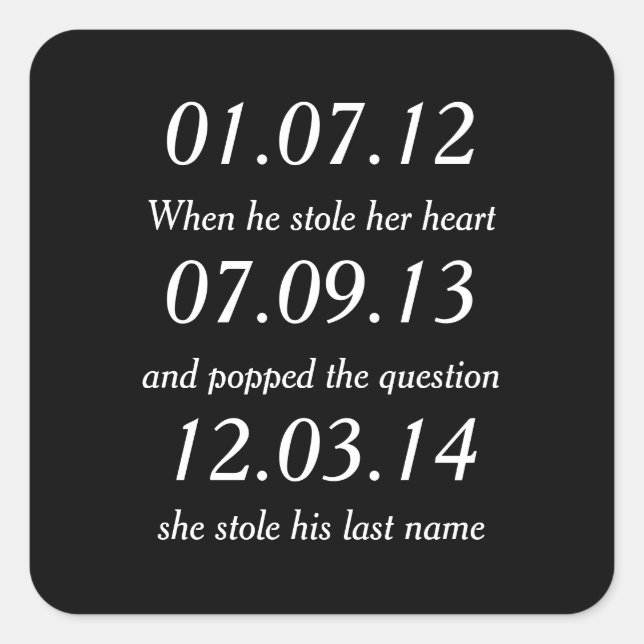 Romantic Moments Personalised Dates Custom Wedding Square Sticker (Front)