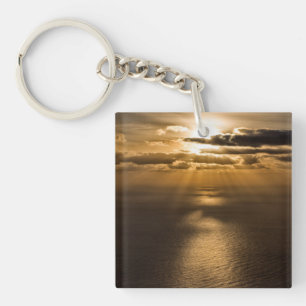 Romantic moments sunset ocean photo with text key ring
