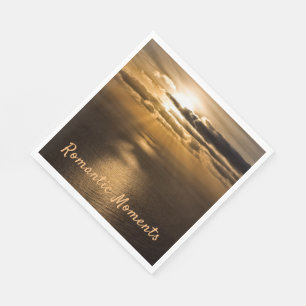Romantic moments sunset ocean photo with text napkin