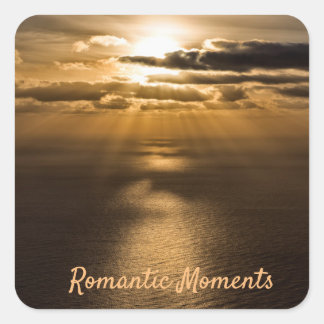 Romantic moments sunset ocean photo with text square sticker
