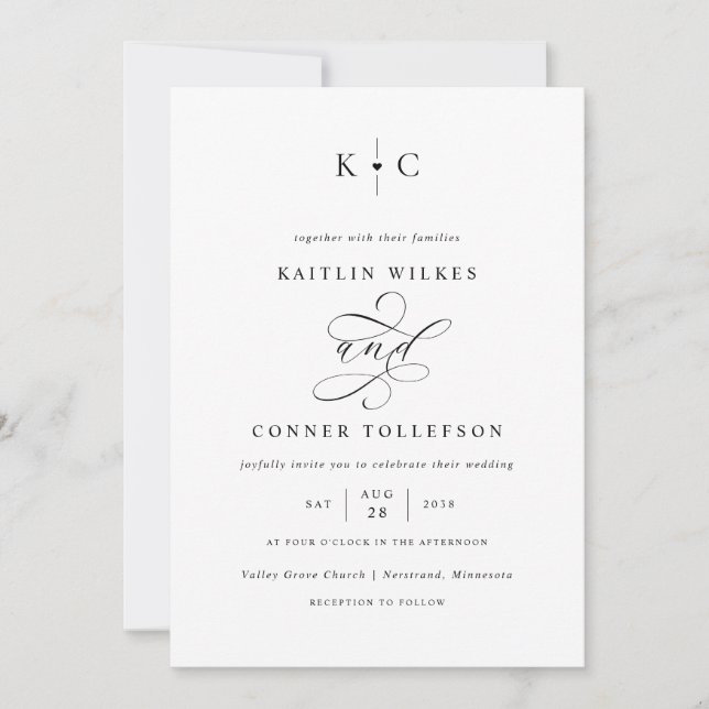 Romantic Monogram Calligraphy Wedding Invitation (Front)