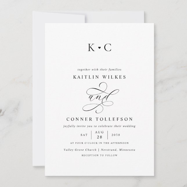 Romantic Monogram Calligraphy Wedding Invitation (Front)