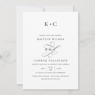 Romantic Monogram Calligraphy Wedding Invitation