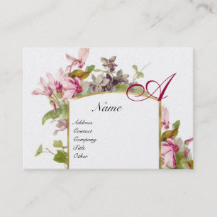 ROMANTIC MONOGRAM,Cyclamens pink green gold Business Card