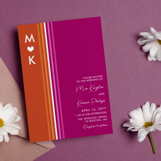 Romantic Monogram Lesbian Flag Stripes Invitation (Creator Uploaded)