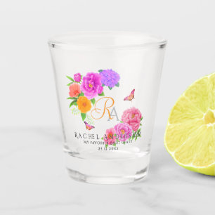 Romantic Monogram Peonies Garden  Shot Glass