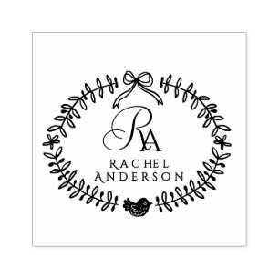 Romantic Monogram Ribbon Rubber Stamp