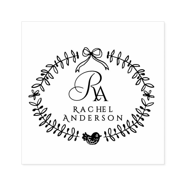 Romantic Monogram Ribbon  Rubber Stamp (Imprint)
