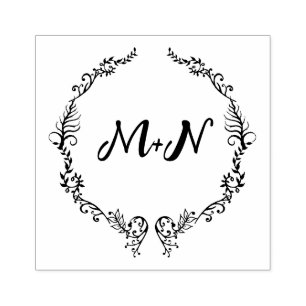 Romantic Monogram Wedding Rubber Stamp