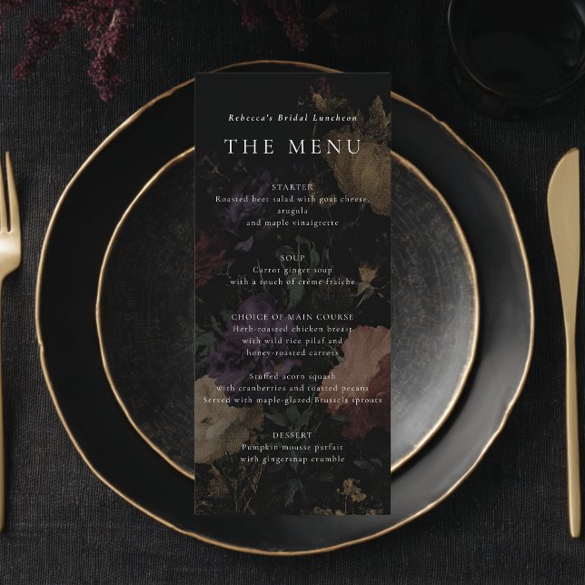 Romantic Moody Dark Flowers Wedding Bridal Shower Menu (Creator Uploaded)