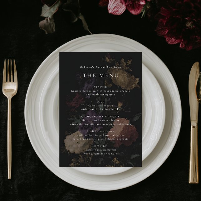 Romantic Moody Dark Flowers Wedding Bridal Shower Menu (Creator Uploaded)
