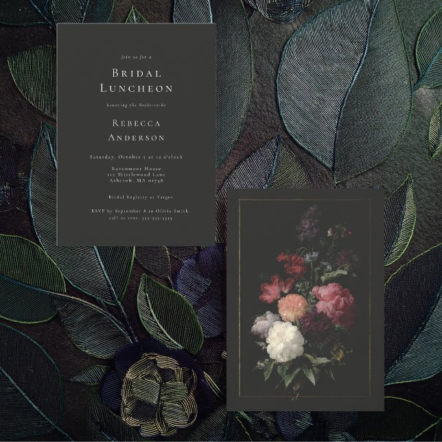 Romantic Moody Dark Grey Flowers Bridal Shower Invitation (Creator Uploaded)