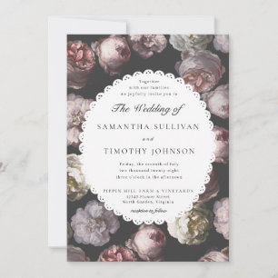 Romantic Moody Delicate Dark Black Floral Wedding Invitation