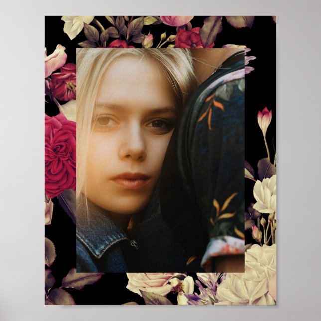 Romantic Moody Floral Photo Black Poster (Front)