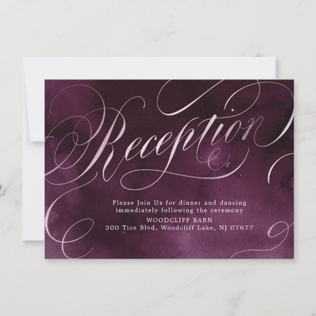 Romantic Moody plum calligraphy wedding reception Invitation (Front)